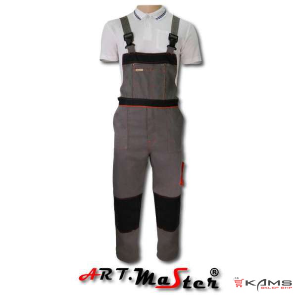 ART.MASTER grey/black - Spodnie ochronne ogrodniczki z wytrzymałej tkaniny - 20 rozmiarów