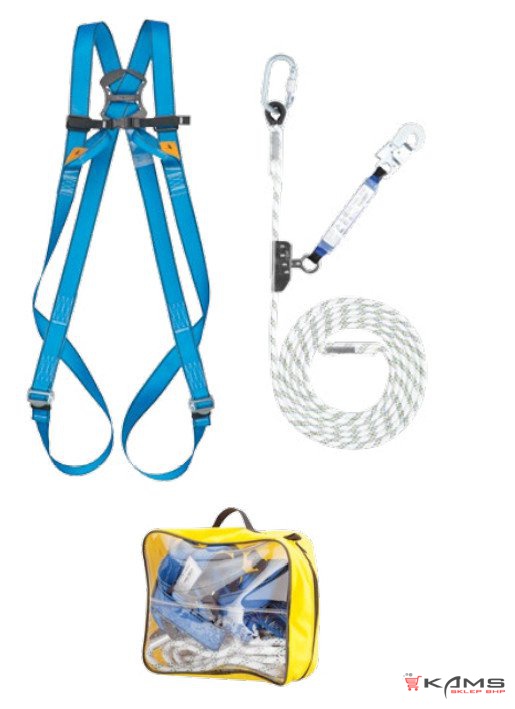 BASIC PRO3 5M - ZESTAW BASIC - szelki bezpieczeństwa P 03, mikroamortyzatorem LINOSTOP II 5m+AZ 011+AZ 002, torba - M-XL, 2XL.