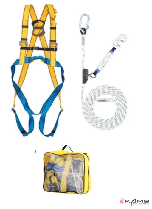 BASIC PRO5 5M - ZESTAW BASIC - szelki bezpieczeństwa P 30, samozaciskowe z mikroamortyzatorem LINOSTOP II+ lina 5m + AZ 011 i AZ002, torba - M-XL, 2XL.