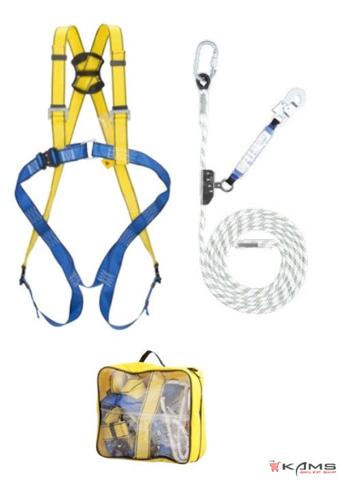 BASIC PRO6 - ZESTAW BASIC - szelki bezpieczeństwa P 36C, samozaciskowe z mikroamortyzatorem LINOSTOP II+ lina 5m + AZ 011 i AZ 002, torba - M-XL, 2XL.