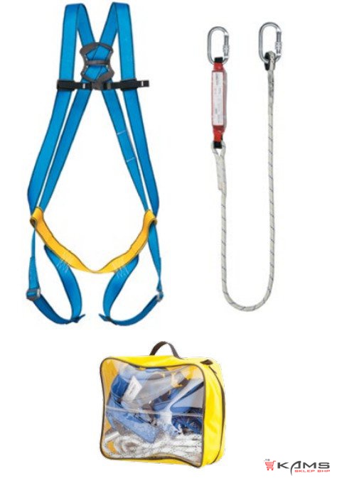 BASIC S - ZESTAW BASIC - szelki bezpieczeństwa P 01S, amortyzator LB 101 o dł. 2m+AZ 011, torba 31x27x10 cm - M-XL, 2XL.