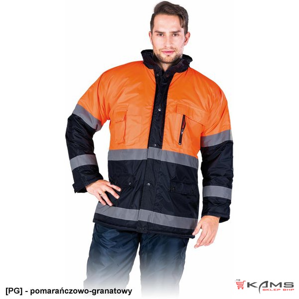 BLUE-ORANGE-J - Kurtka zimowa z pasami odblaskowymi - M-3XL