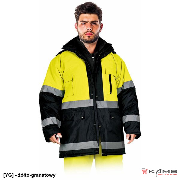 BLUE-YELLOW-J - Kurtka zimowa z pasami odblaskowymi - M-3XL