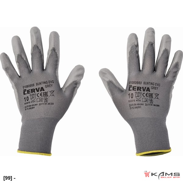 BUNTING GREY EVOLUTION - Rękawice dziane, bezszwowe, poliestrowe, cienka warstwa poliuretanu w części chwytnej - 7, 8, 10, 11.