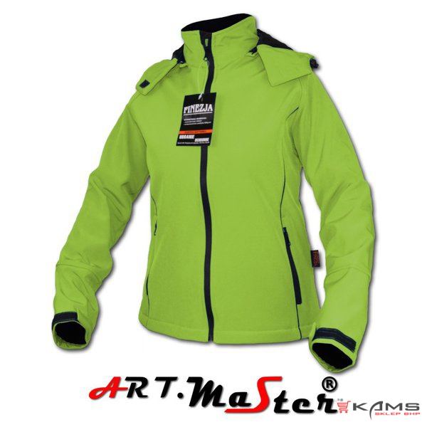 FINEZJA Softshell Green - Kurtka FINEZJA z kapturem typu softshell w kolorze zielonym z czarnymi aplikacjami - XS-XL