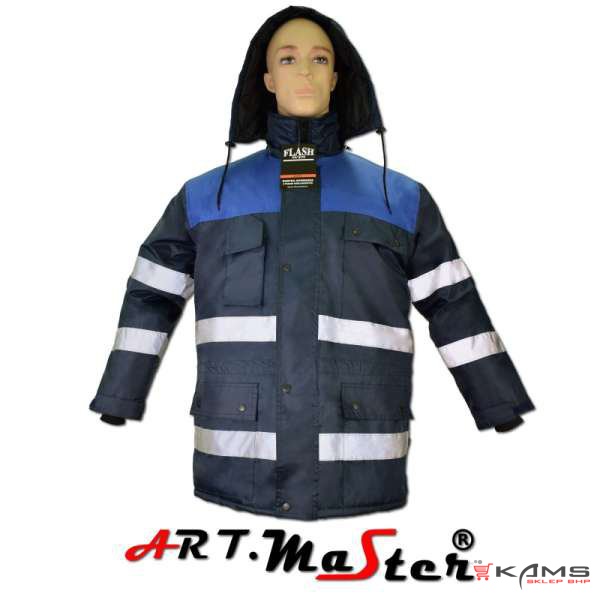 FLASH WIN navy blue/blue - Ocieplana kurtka z pasami odblaskowymi długość 3/4 - M-3XL
