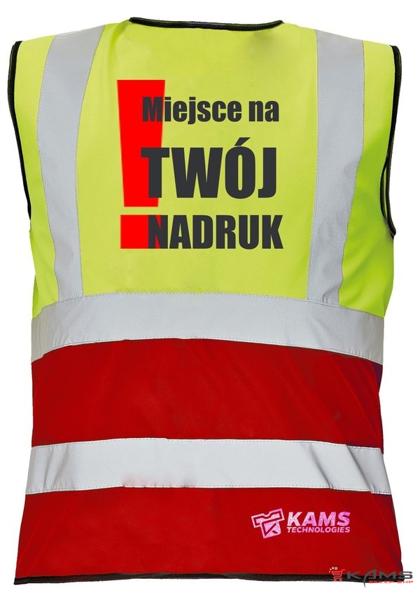 Kamizelka ostrzegawcza dwukolorowa z TWOIM NADRUKIEM, żółto/czerwona