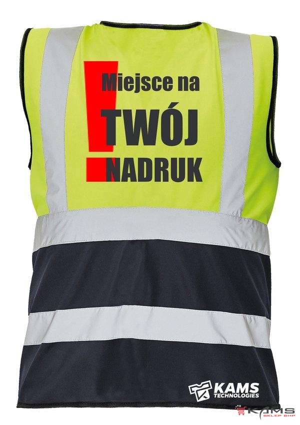 Kamizelka ostrzegawcza dwukolorowa z TWOIM NADRUKIEM, żółto/granatowa