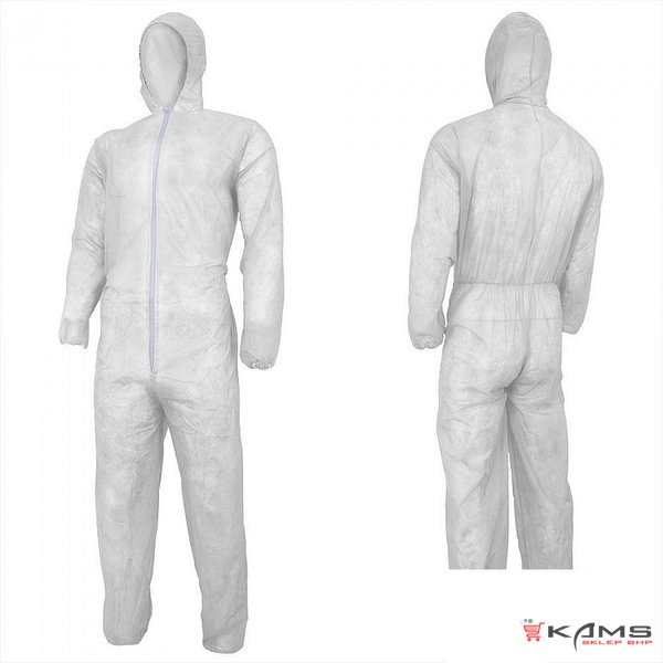 KOMB White - kombinezon malarski polipropylen, suwak, kkaptur, rękawy i nogawki gumka - L - 3XL.