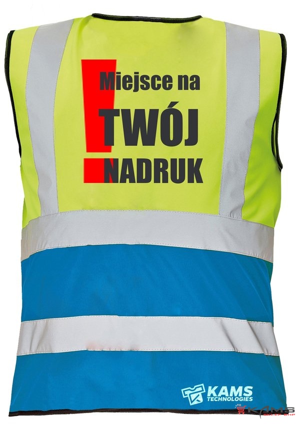Kamizelka ostrzegawcza dwukolorowa z TWOIM NADRUKIEM, żółto/niebieska
