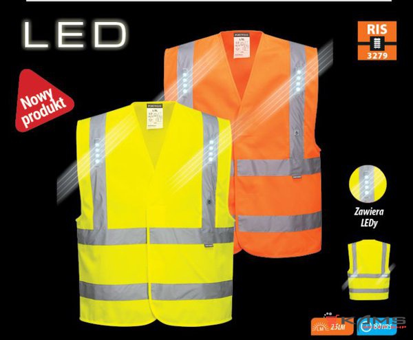 L470 - Kamizelka ostrzegawcza z lampkami LED fluorescencyjna HiVisTex - 2 kolory - S/M, L/XL, 2XL/3XL.