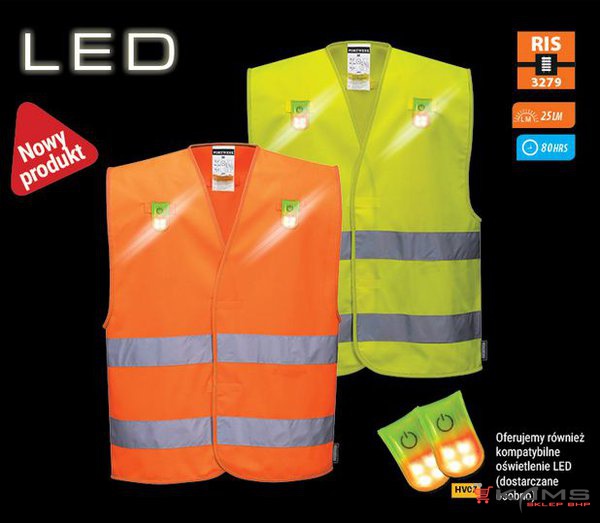 L474 - Wszechstronna kamizelka ostrzegawcza z zaczpami na radio, LED, długopis, okulary - 2 kolory - S/M, L/XL, 2XL/3XL.