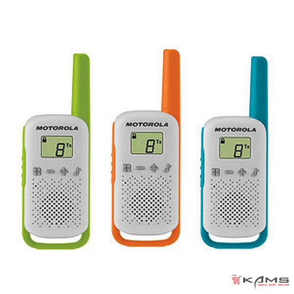 MOTOROLA T42 3x TALKABOUT - potrójny radiotelefon wycieczka, plaża, ogród, zasięg do 4 km, 16 kanałów.