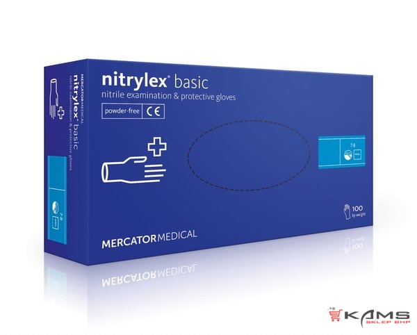 NITRYLEX BASIC - rękawice ochronne i diagnostyczne, bezpudrowe nitrylowe, jednorazowe, 100szt opakowanie