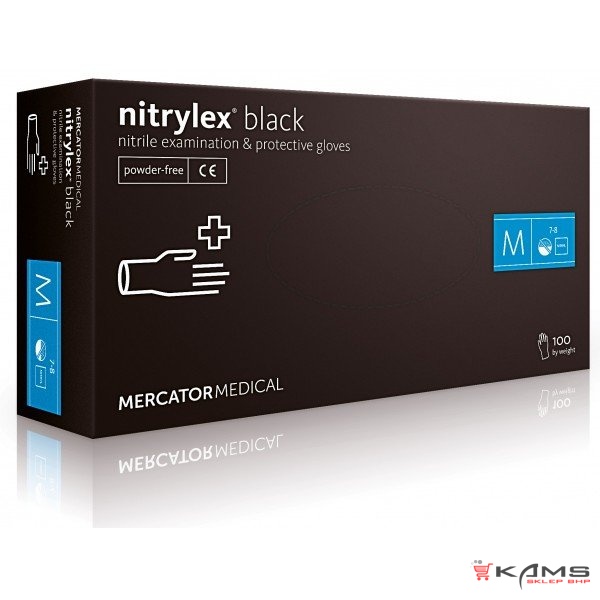NITRYLEX BLACK - rękawiczki ochronne i diagnostyczne, nitrylowe, bezpudrowe, jendnorazowe, 100szt. opakowanie, czarne, rozmiar M