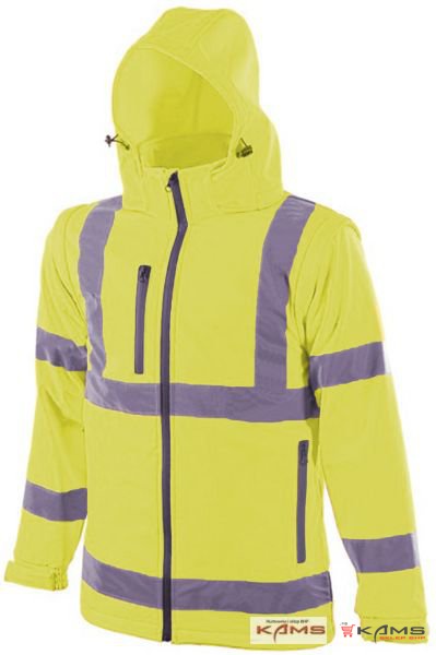REF 501 - kurtka softshelowa wysokiej widoczności 2w1 z odpinanymi rękawami - S-3XL.