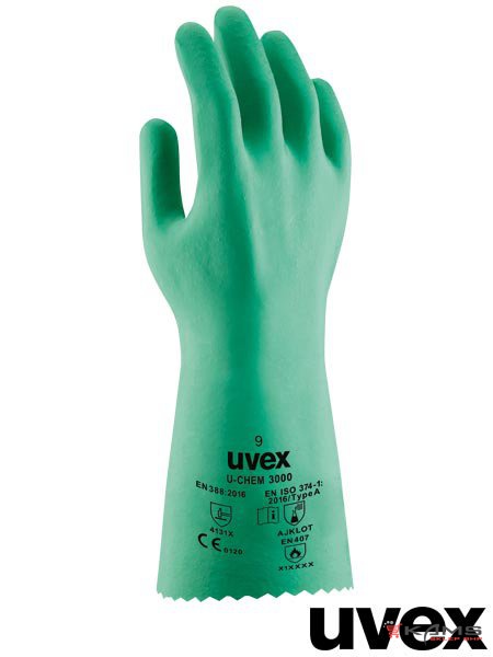 RUVEX-CHEM3000 - Rękawice ochronne z bawełny, powłoka NBR dla komfortu użytkowania, pełna ochrona przed chemikaliami - 7,8,9,10.