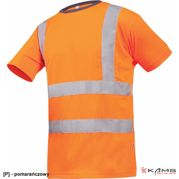 SI-AMENO - T-shirt Bird-Eye OSTRZEGAWCZY z pasami odblaskowymi 100% poliester - 2 kolory - S-3XL.