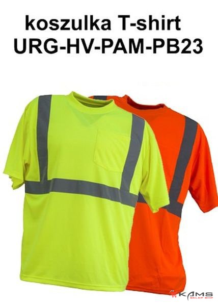 T-SHIRT ODBLASKOWY - URG-HV-PAM-PB23, OSTRZEGAWCZY, PASY FLUORESCENCYJNE - S-2XL.