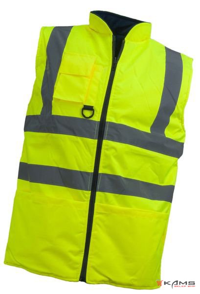 URG-HV WINTER - bezrękawnik dwustronny ocieplany, pasay fluorescencyjne/granatowy polar - M-3XL.