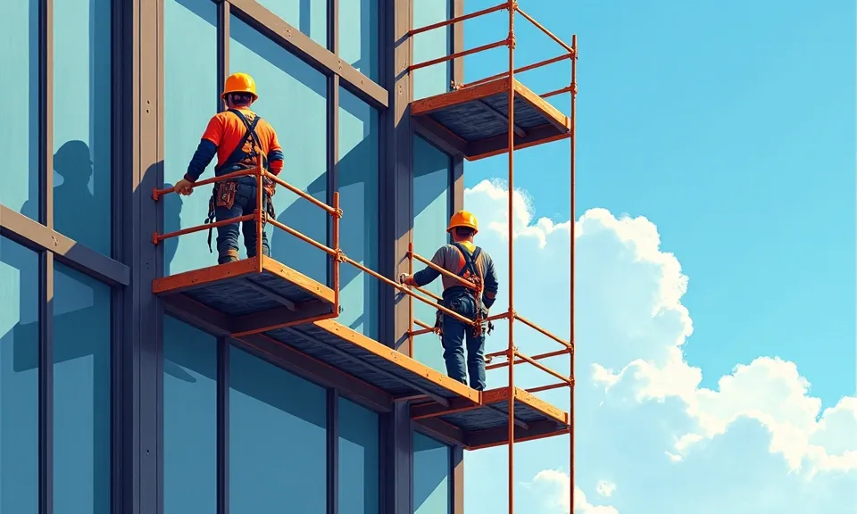 praca na wysokości, bezpieczeństwo, upadek, urazy, harness, szelki bezpieczeństwa, scaffolding, budownictwo, pracownicy, ochr
