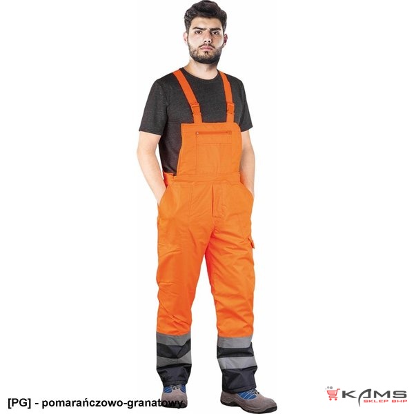 BLUE-ORANGE-B - Spodnie ogrodniczki zimowe, z pasami odblaskowymi na dole nogawek - M-3XL