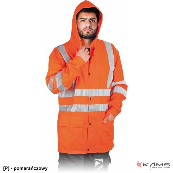 KPDPUFLUO - Kurtka przeciwdeszczowa z elastycznego materiału o wysokiej wytrzymałości z pasami odblaskowymi - 2 kolory - M-3XL