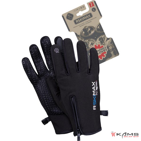 RSKIMAX - rękawice ochronne do prac z ekranami dotykowymi, wierzch z czarnego poliestru - M,L,XL.
