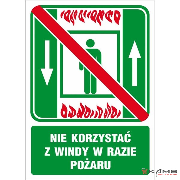 ZZ-51E - Znak ewakuacyjny Nie korzystać z windy w razie pożaru - 200x300-150x205