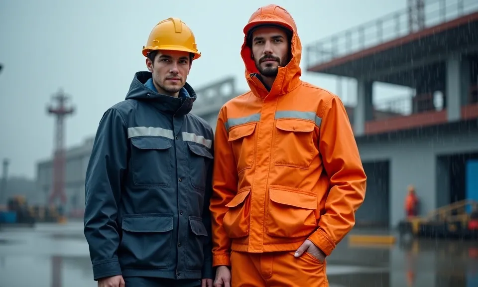odzież wodoodporna, praca na zewnątrz, warunki atmosferyczne, deszcz, bezpieczeństwo pracy, budowa, roboczy ubranie, ochrona